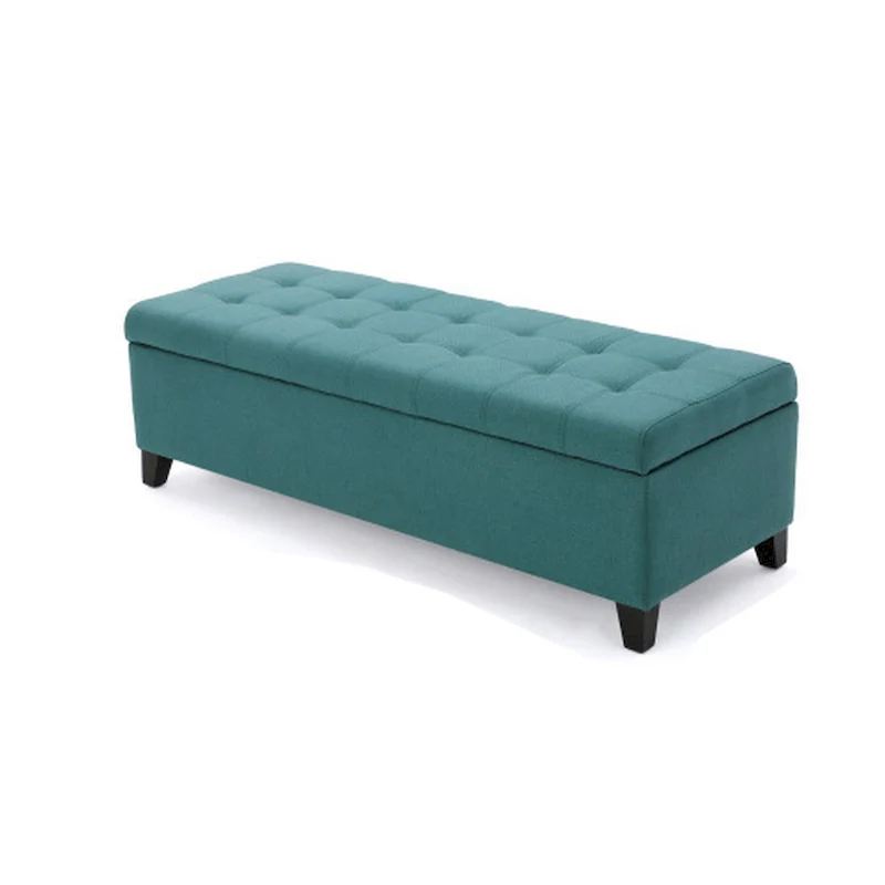 Blue & Black Fabric Storage Ottoman Bench, Button Tufted, Seats 1, 51 inch