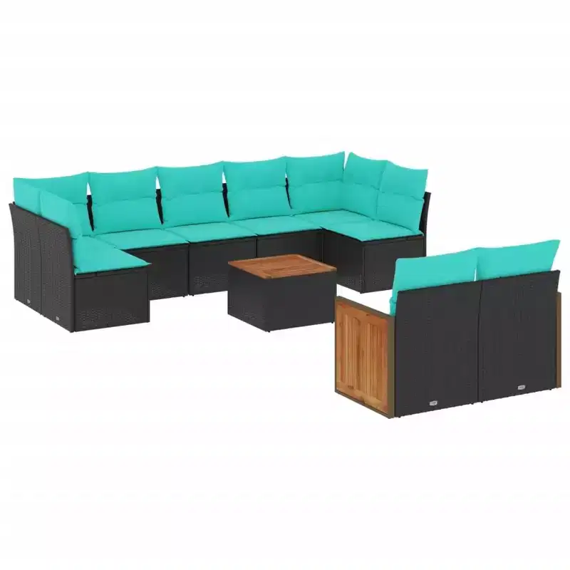 vidaXL Patio Sofa Set Black, Blue PE Rattan, Powder-Coated Steel, Polyester