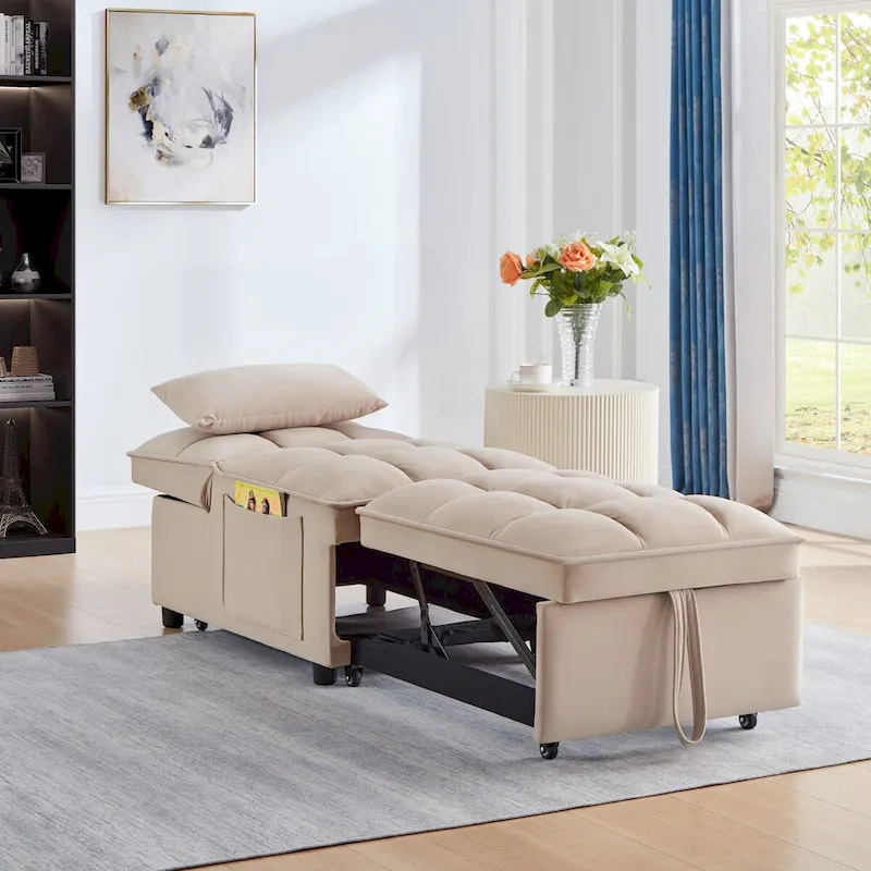 Convertible Recliners with Adjustable Backrest, Pillows and Pockets