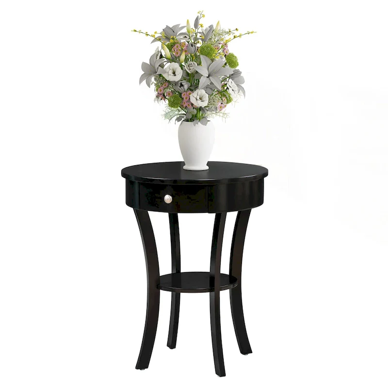 1-Drawer End Table with Shelf – Black / Espresso / White / Chestnut / Dark Grey / Natural / Driftwood / Cherry / Mahogany