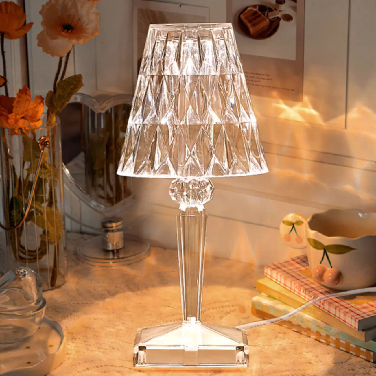 Glamorous Rechargeable Acrylic Table Lamp for Bedroom