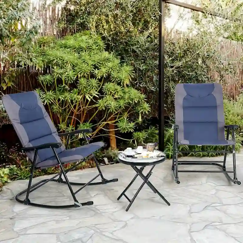 Costway 3PCS Folding Bistro Set Rocking Chair Cushioned Table Garden