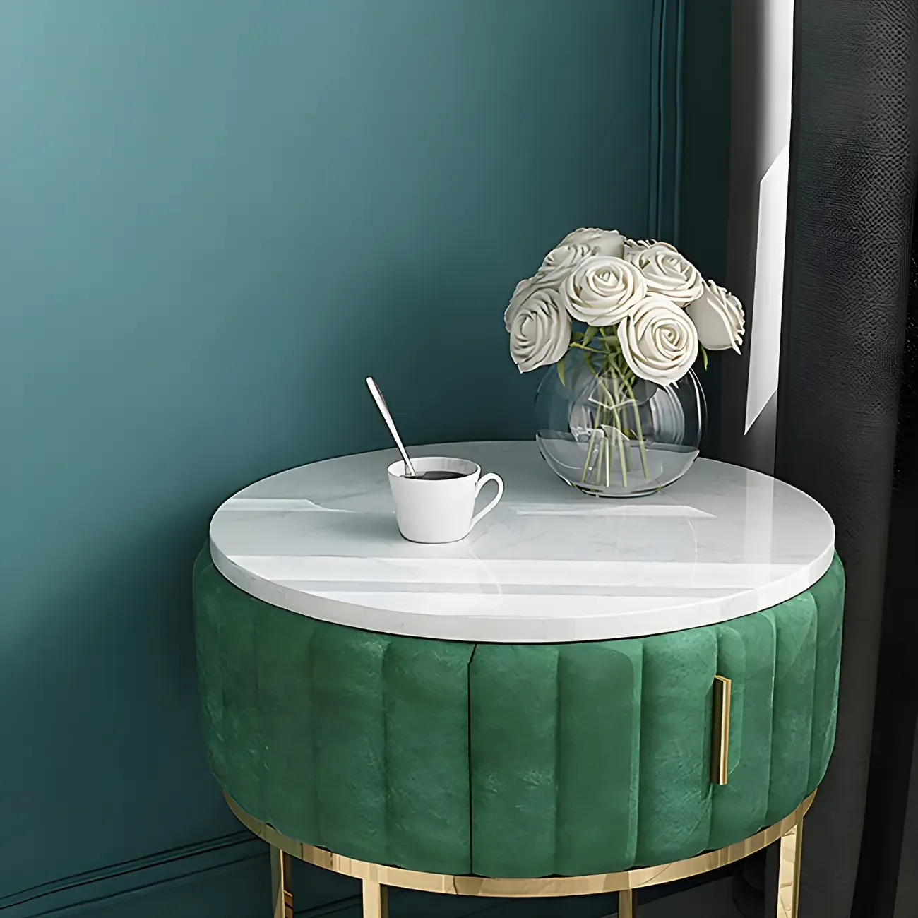 Glam Genuine Marble Nightstand with Drawers & Metal Base