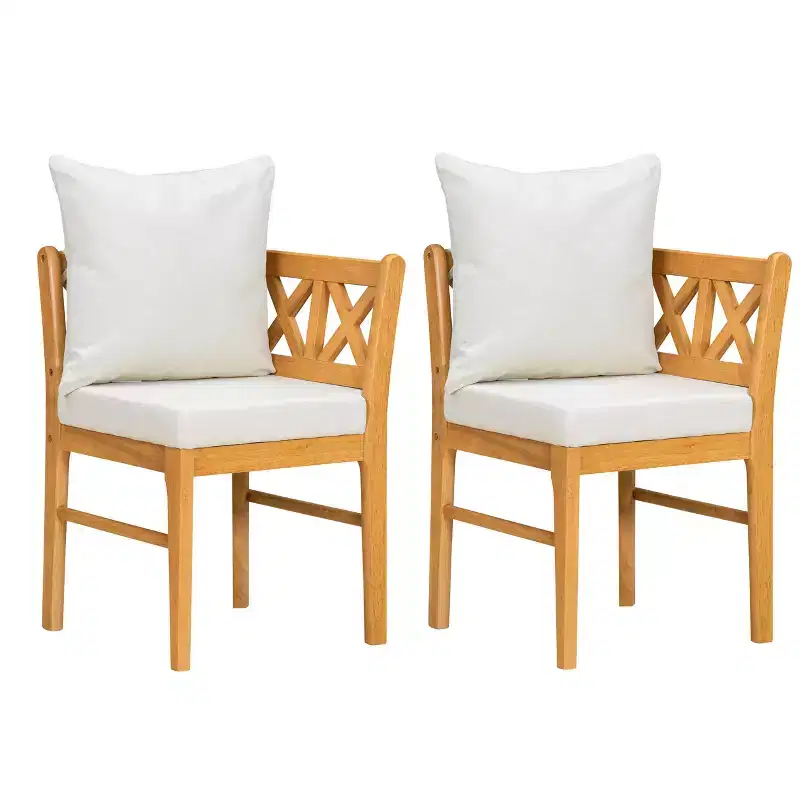 Homy Casa Set of 2 Wooden Dining Chairs with Cushion, Natural Oak, Beige
