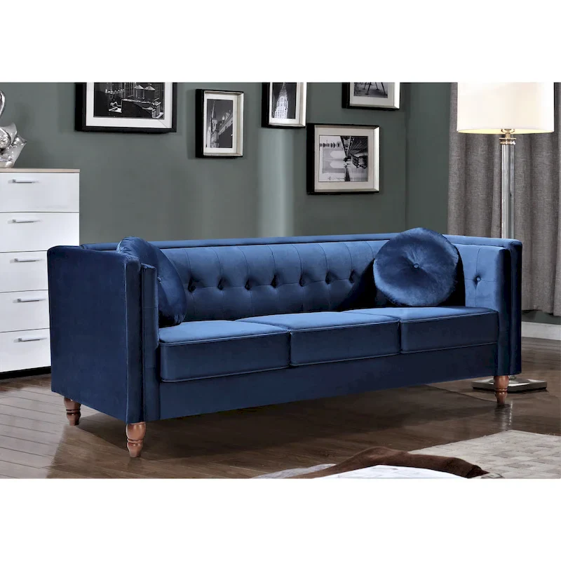 Deep Blue / Rose / Ivory / Green / Black / Grey Crushed Velvet Mid-Century Chesterfield Sofa - Fits 3 People