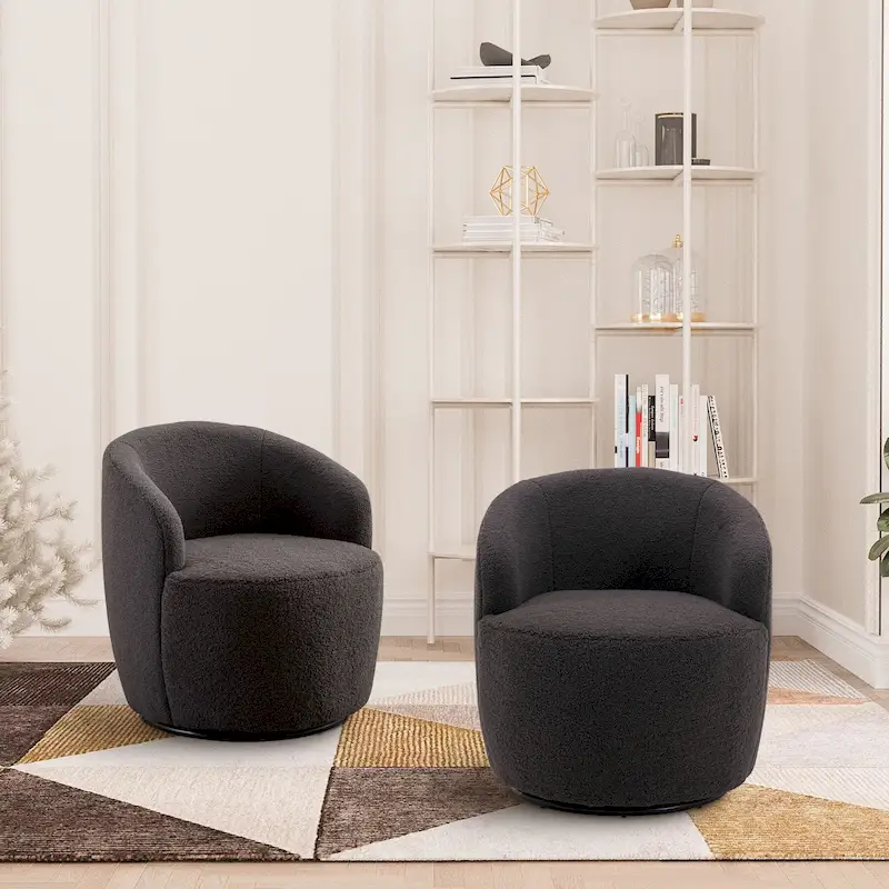 Ouyessir Modern Teddy Upholstered Swivel Barrel Chair(Set of 2)