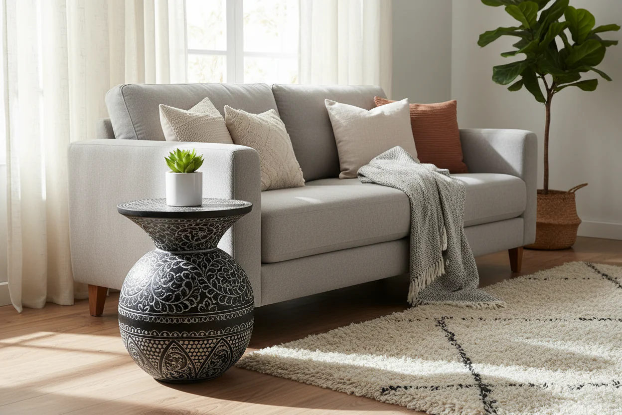 Black & White Round Accent Side Table, Single