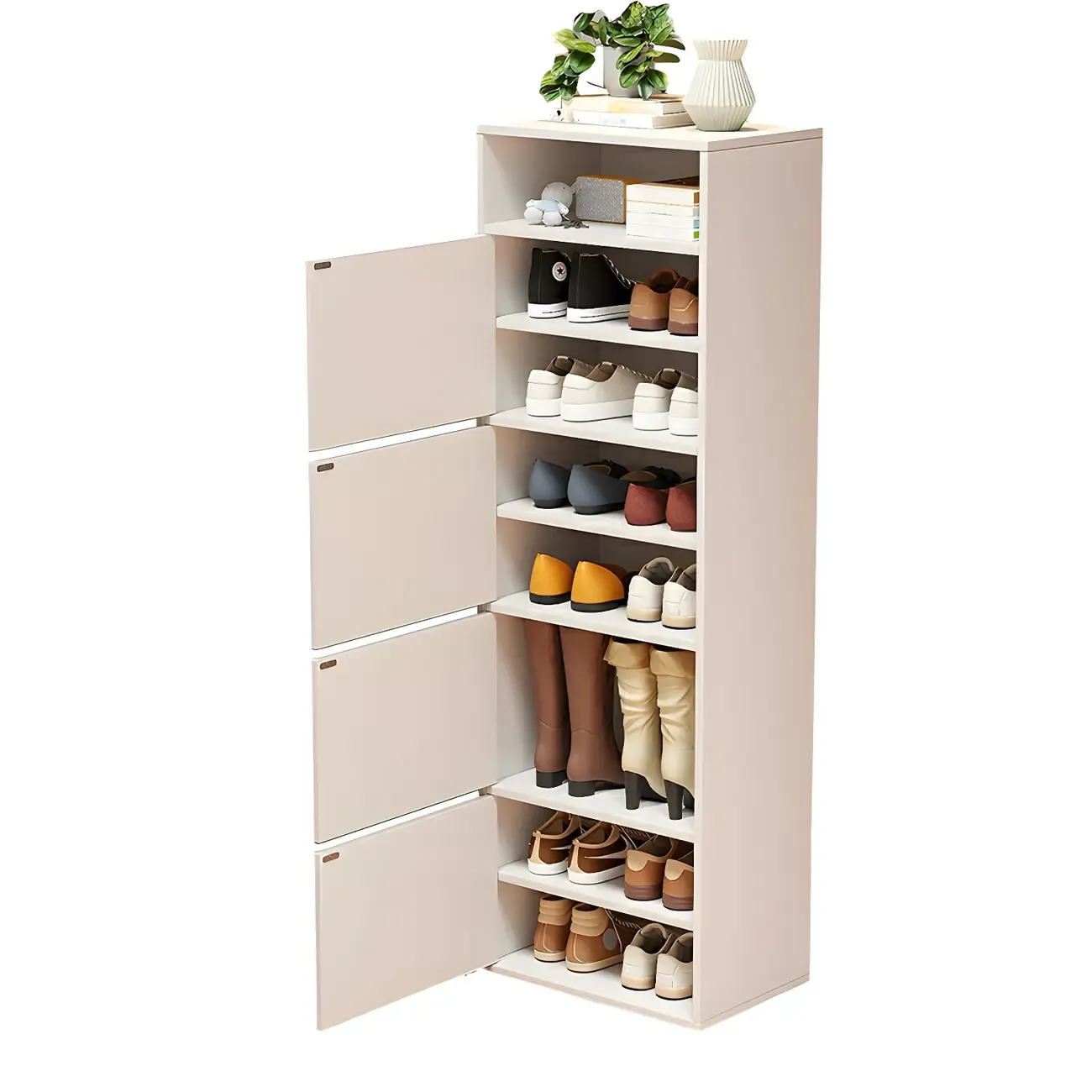 Modern White Tall Shoe Cabinet with Adjustable Shelves