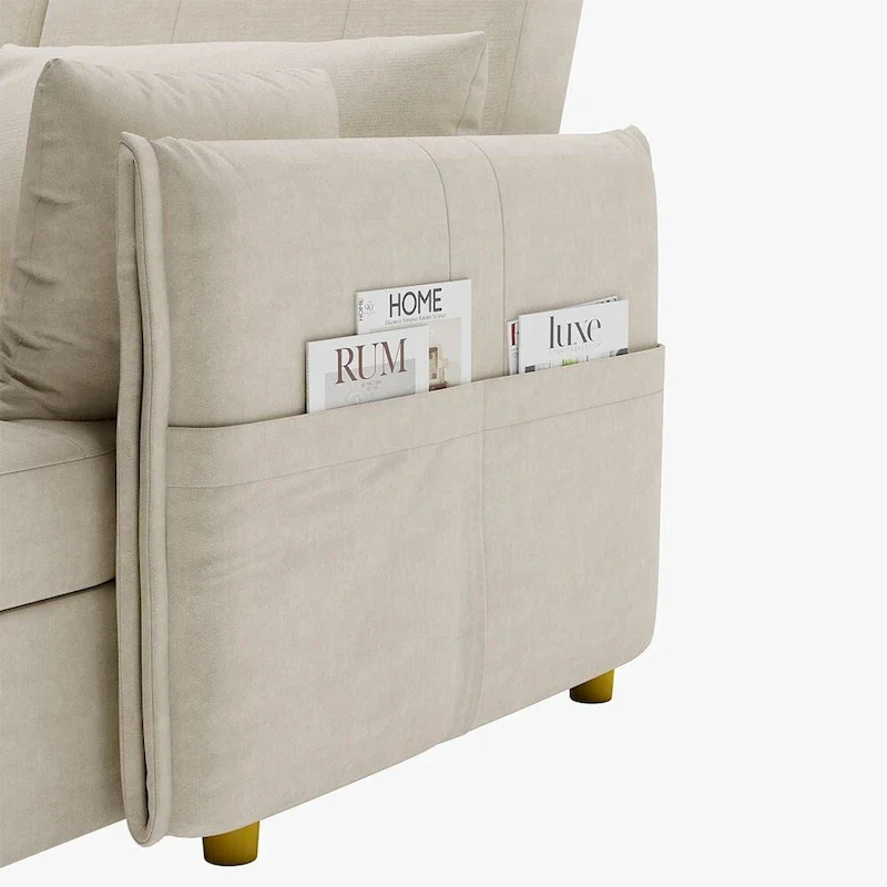 L-Shape Sofa Bed with Scratch-Resistant Fabric and Solid Wood Frame