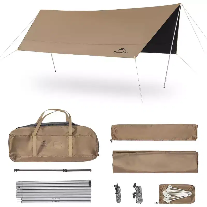 Naturehike Camping Tent Tarp with Poles, Waterproof PU 18000mm+, Anti-UV UPF2000+ Camping Sun Shelter Rain Fly, Camping Tent Canopy for Outdoor Party
