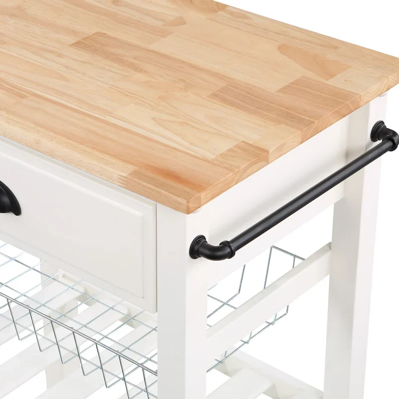 Kitchen Cart with Wood Top - Natural Wood, Rolling Design, Single User