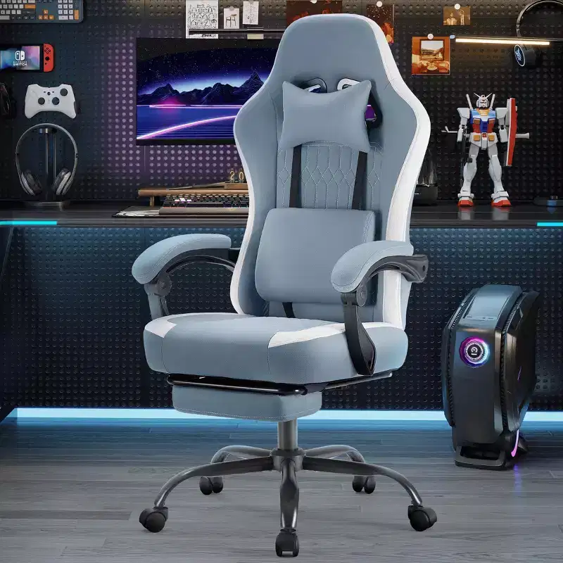 MAYEERTY Computer Gaming Chair with Lumbar Support Adjustable Height 360 Rotating Wheels Armrests and Headrests Included