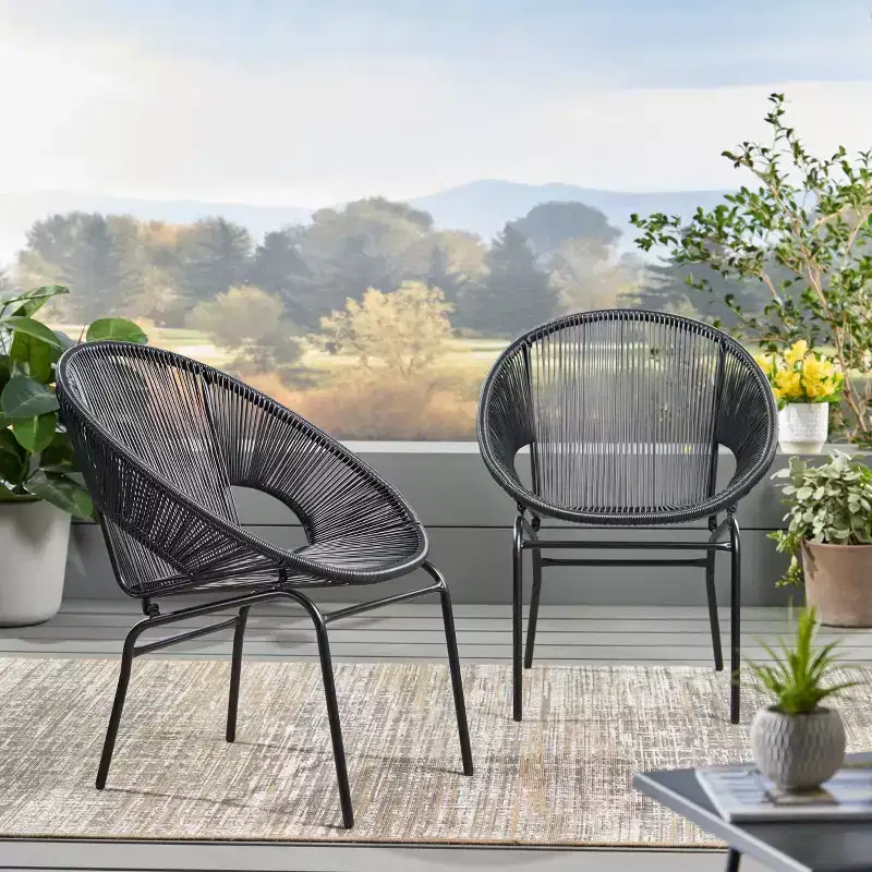 Outdoor Rattan Chairs Set Of 2, Patio Dining Chairs With Woven Backrest, Bistro Chairs With Metal Legs, Accent Chairs For Backyard, Garden