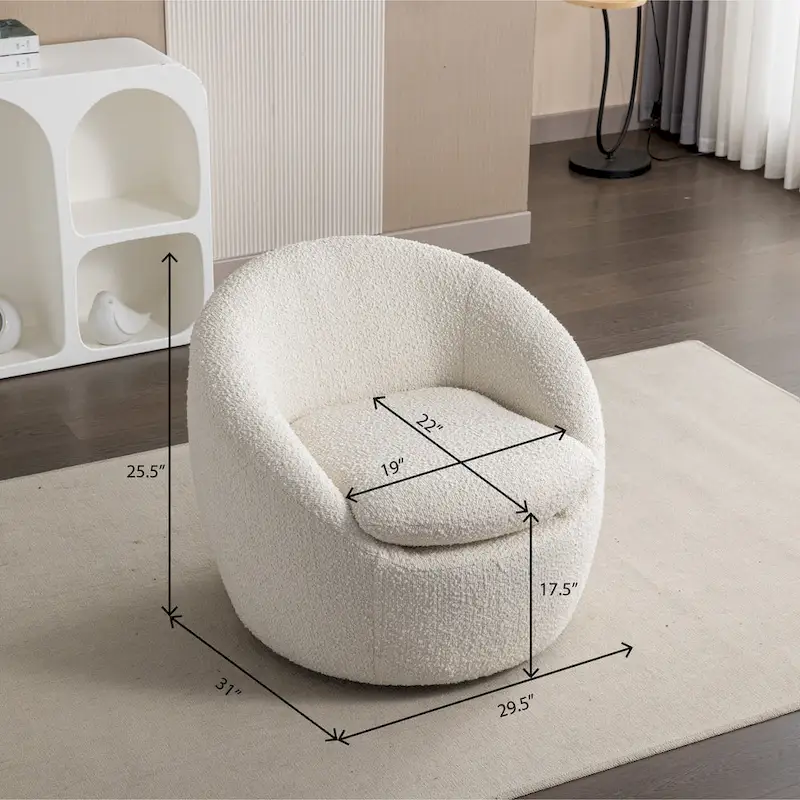 Swivel Barrel Chair - 360° Rotation - Boucle Fabric