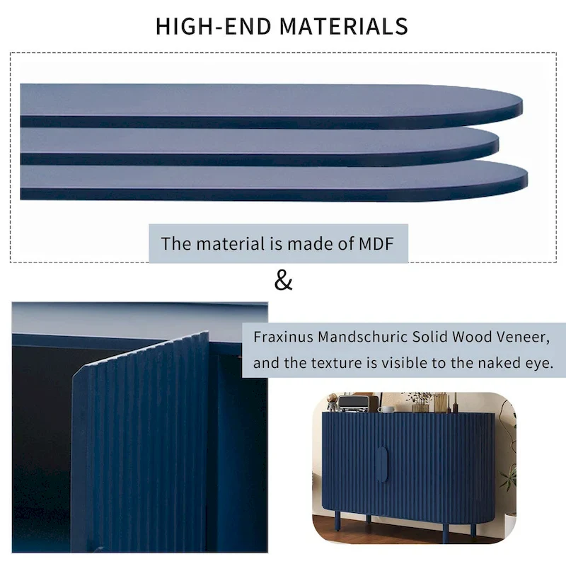 Curved Design Light Luxury Sideboard with Adjustable Shelves