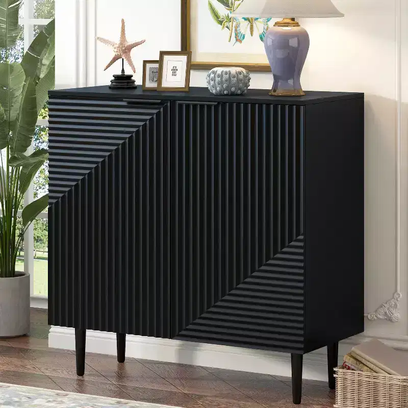 70W Set of 2 Modern Minimalist Sideboard TV Stand TV Console Buffet Cabinet with Geometric Door and Adjustable Shelf-ModernLuxe