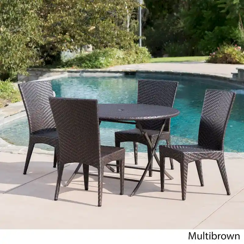 Avery Outdoor 5-Piece Round Foldable Wicker Dining Set with Umbrella Hole by Christopher Knight Home
