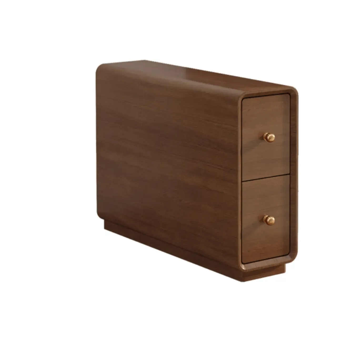 Narrow Rectangle Walnut Wood Side Table with Drawers