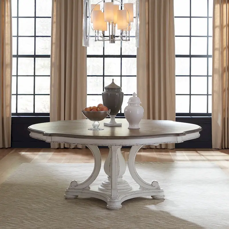 Magnolia Manor Antique White and Weathered Bark Round Table Set