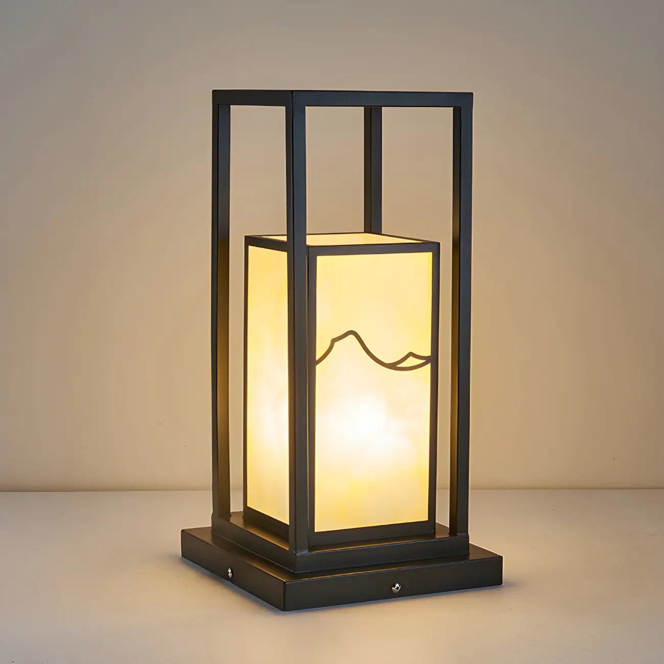 Black Metal Glass Geometric Post Cap Light