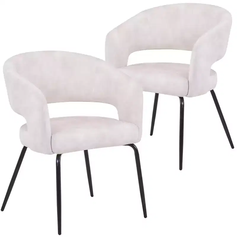 LeisureMod Dining Chair Upholstered in Velvet/Leather with Open Curved Backrest and Powder-Coated Iron Legs Gavin Collection Set of 2