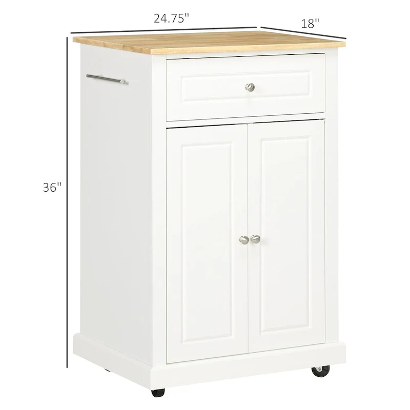 Rolling Adjustable Shelf Kitchen Island with Drawer and 2 Towel Racks