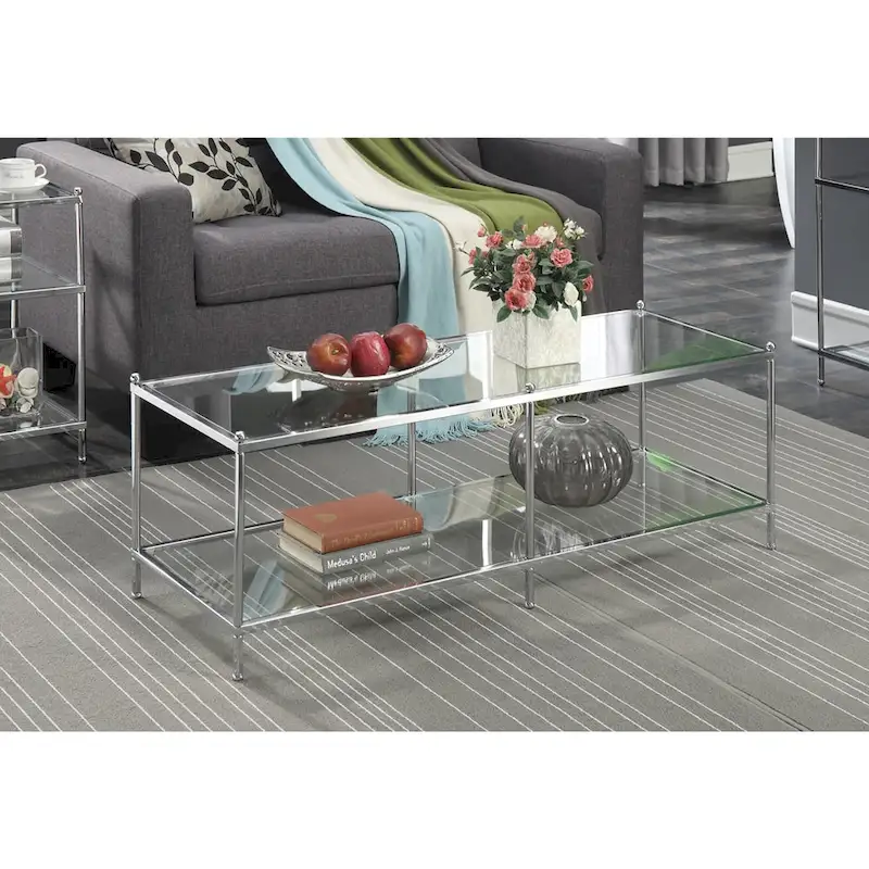 2-Tier Glass Coffee Table, Chrome/Glass & Gold Frame
