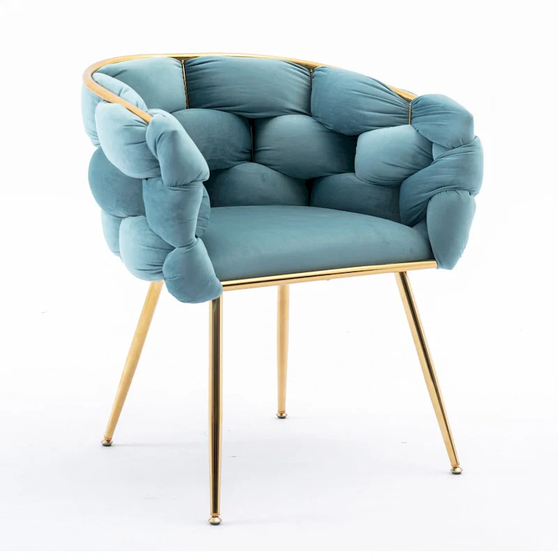 Blue Velvet Accent Chair with Gold Metal Legs – Modern Style, Seats 1
