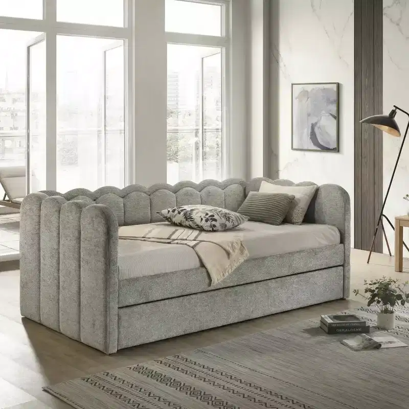 GDFStudio Charlotte Modern Wood Upholstered LED Daybed with Trundle