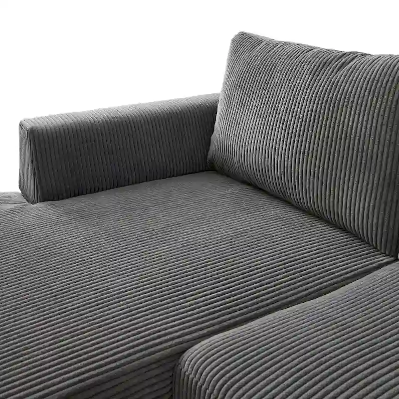 HOOOWOOO Living Room L-Shaped Polyester Fabric Reversible Chaise Sofa