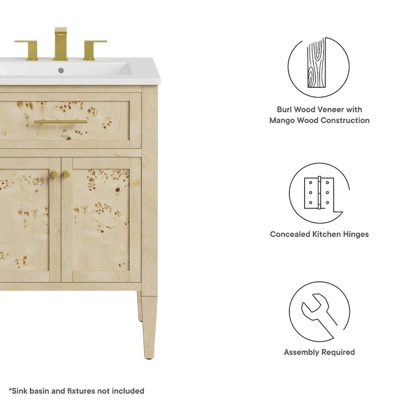 24 Wood Bathroom Vanity Cabinet (Sink Basin Not Included)