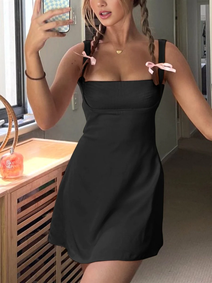 Black - Square Neck Sleeveless A Line Short Cocktail Dresses