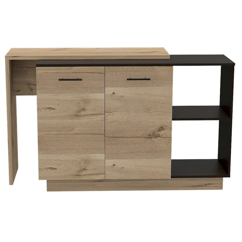 Chesterfield 2-Shelf 1-Drawer Kitchen Island Black Wengue and Light Oak