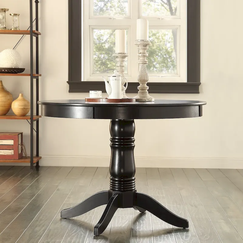 Black Round Pedestal Dining Table for 4, Rubberwood