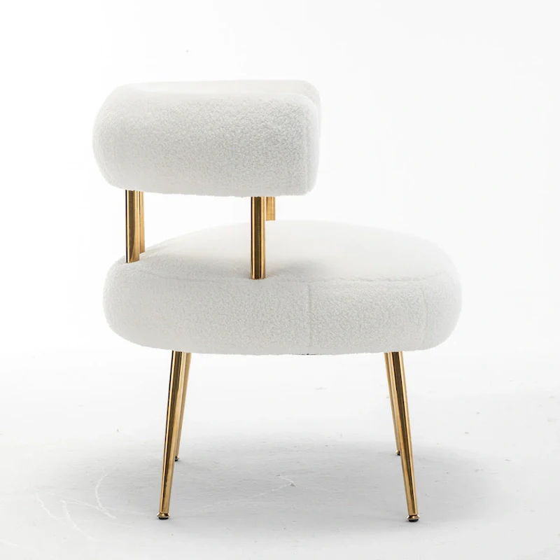 Modern Glam Upholstered Comfy Open-Back Accent Vanity Chair with Golden Legs