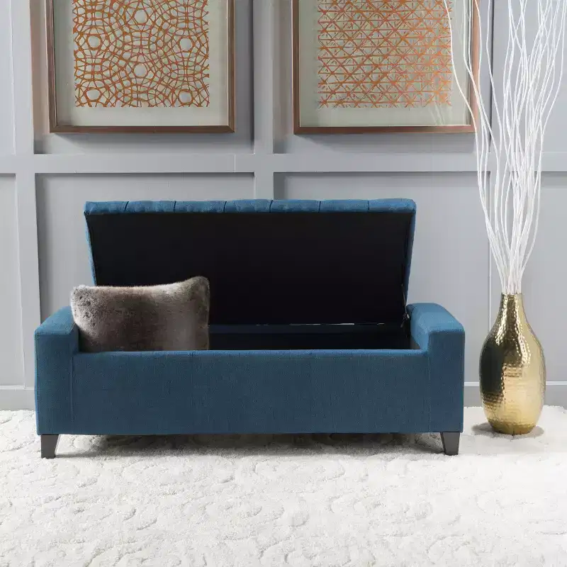 TUYOHW Modern Storage Ottoman with Tufted Top Decoration, End of Bed Bench Entryway Bench with Ample Capacity for Bedroom, Living Room, Navy Blue