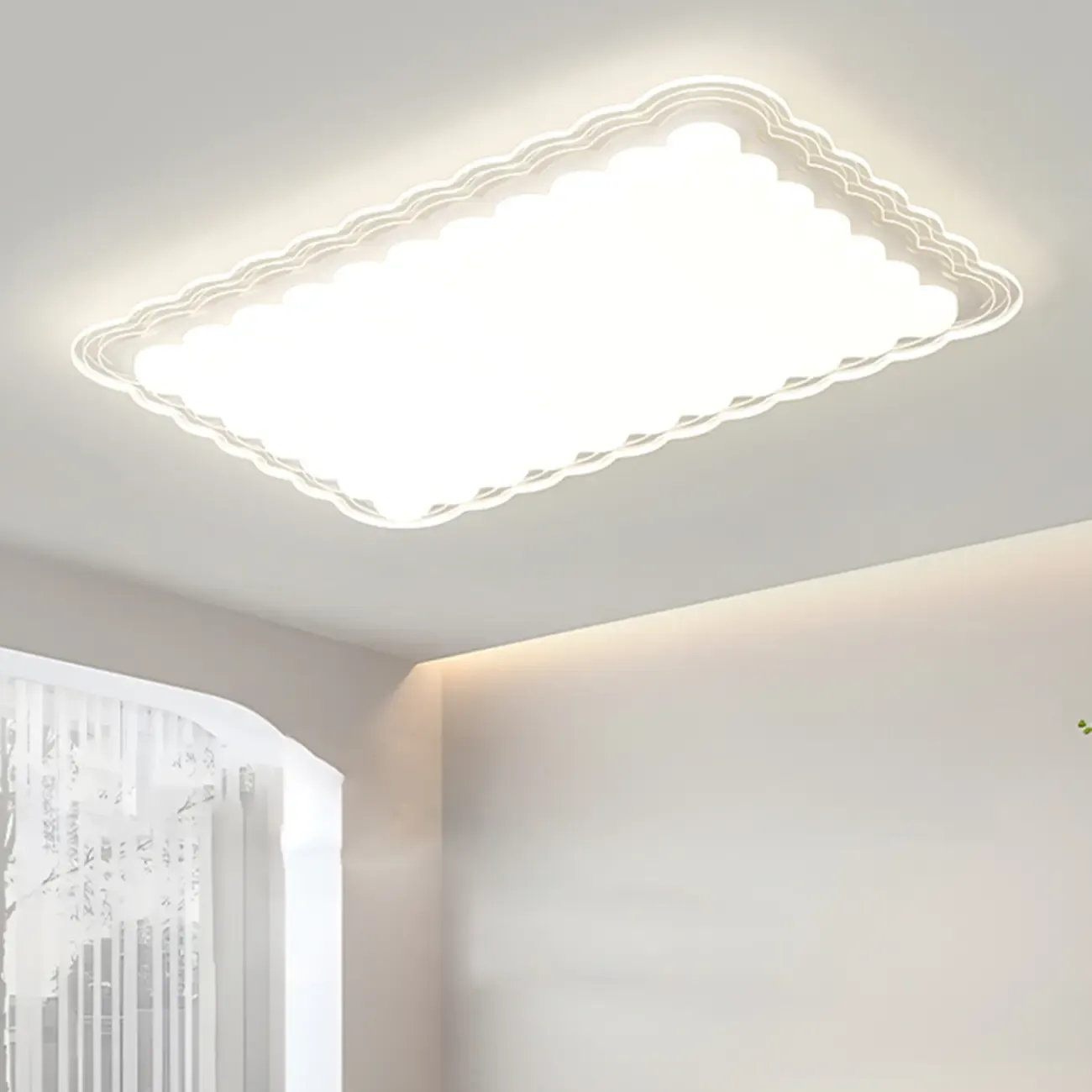 Modern White Artistic Rectangular Flush Mount Ceiling Light