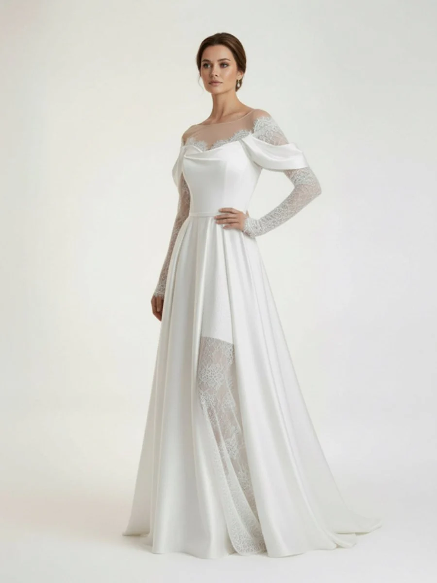 Mermaid Off-the-Shoulder Satin Lace Wedding Dress
