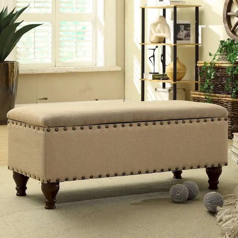 Copper Grove Muscari Vanilla Linen Nailhead Storage Bench