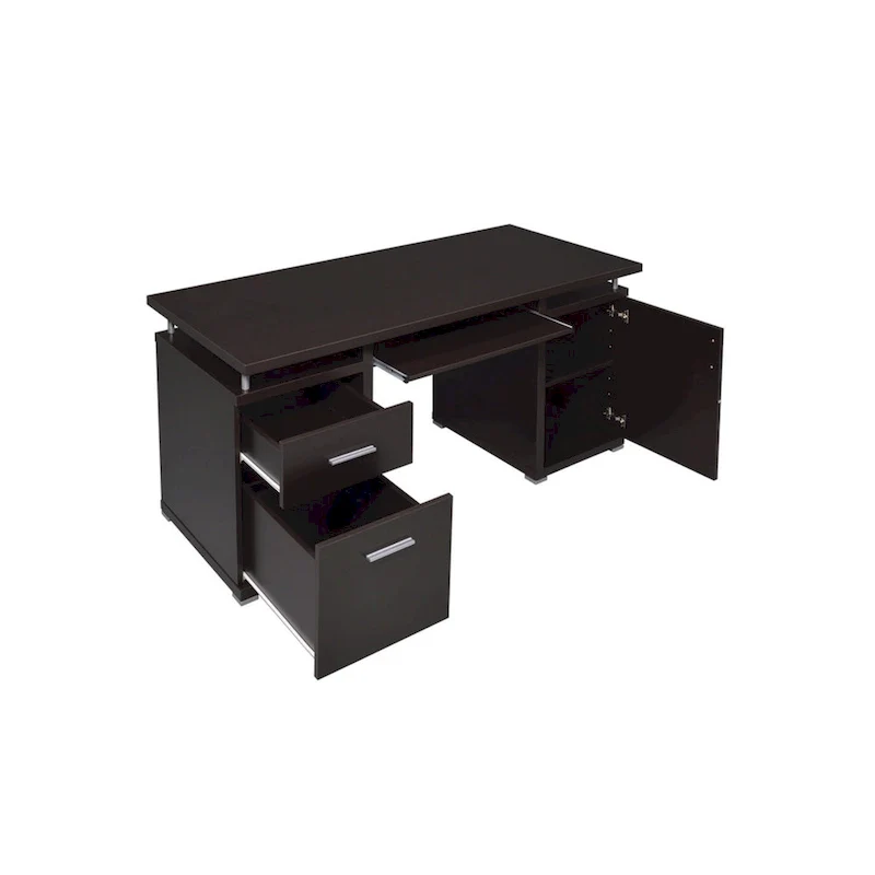 Luxurious Computer Desk with 2 Drawers and Cabinet, Brown