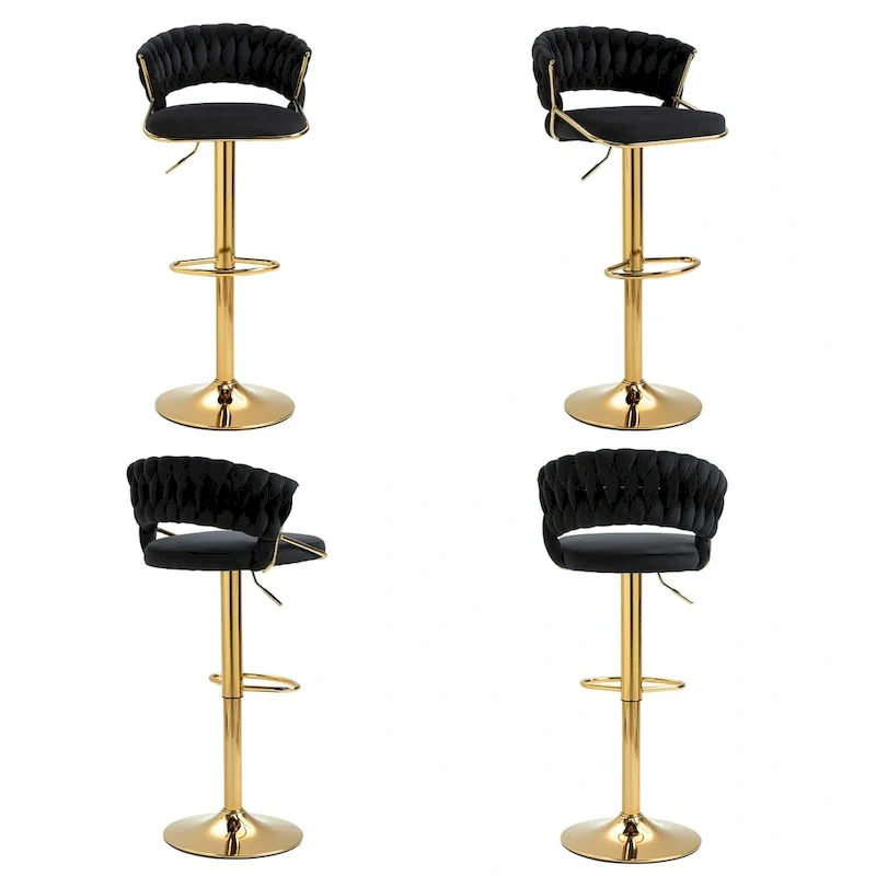 Set of 4 Bar Stool Adjustable Height with Swivel Seat