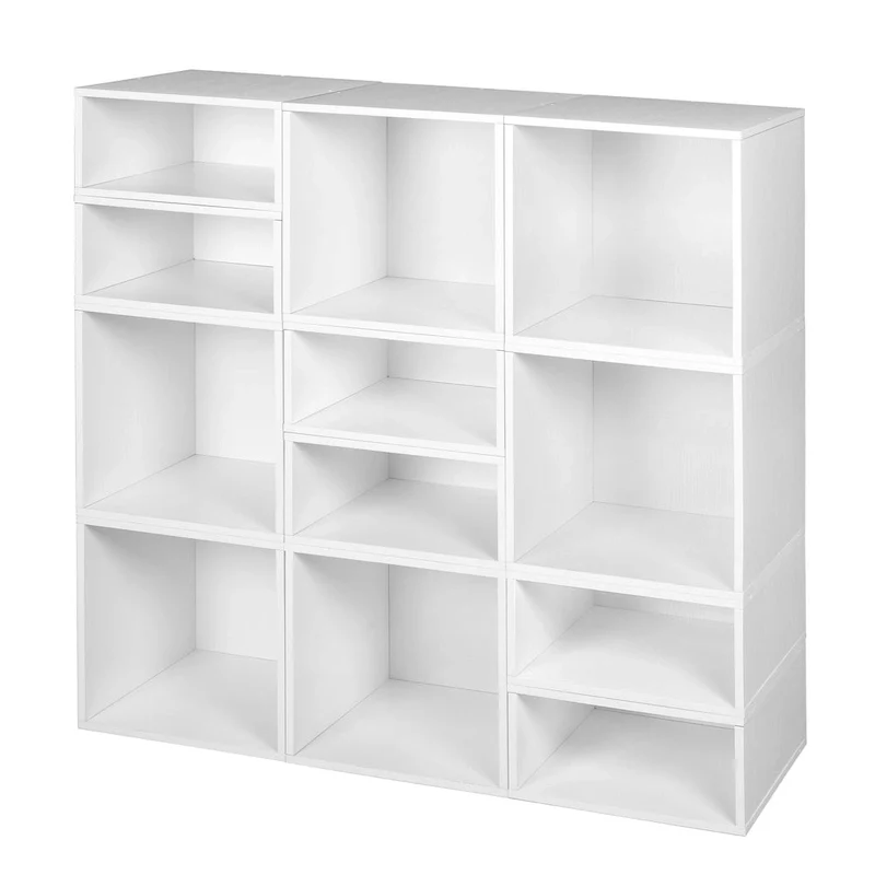 Modular Storage Cubes - 6 Full Cubes/6 Half Cubes - White Wood Grain