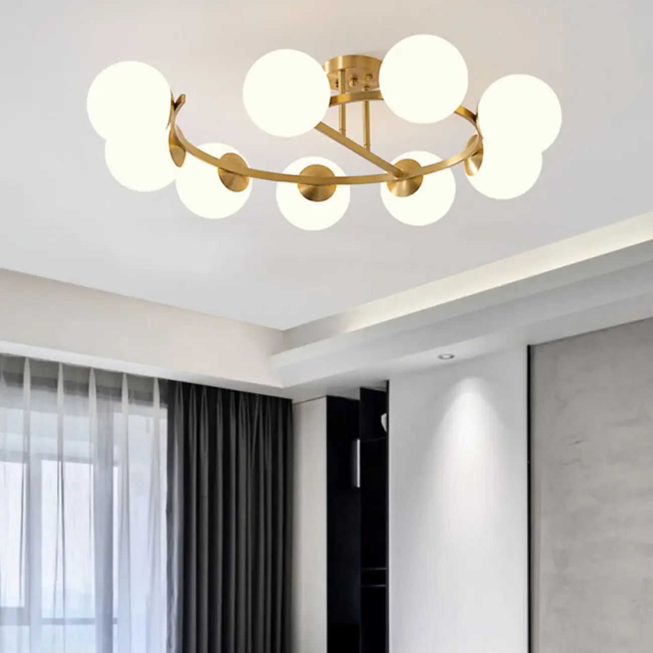 Modern Gold Loop Globe Glass Semi Flush Ceiling Light