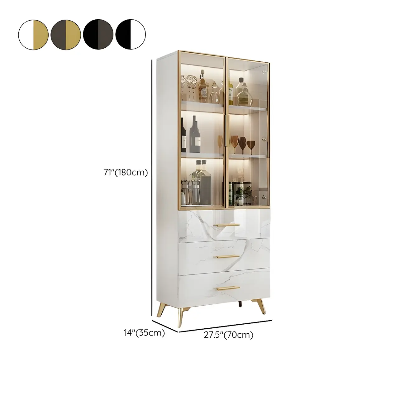 Modern Gold White Marble-Textured Wood Glass Versatile Cabinet