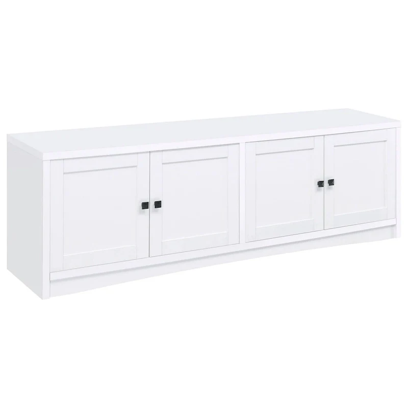 TV Stand Media Cabinet with 4 Doors, White Melamine 78 Inch