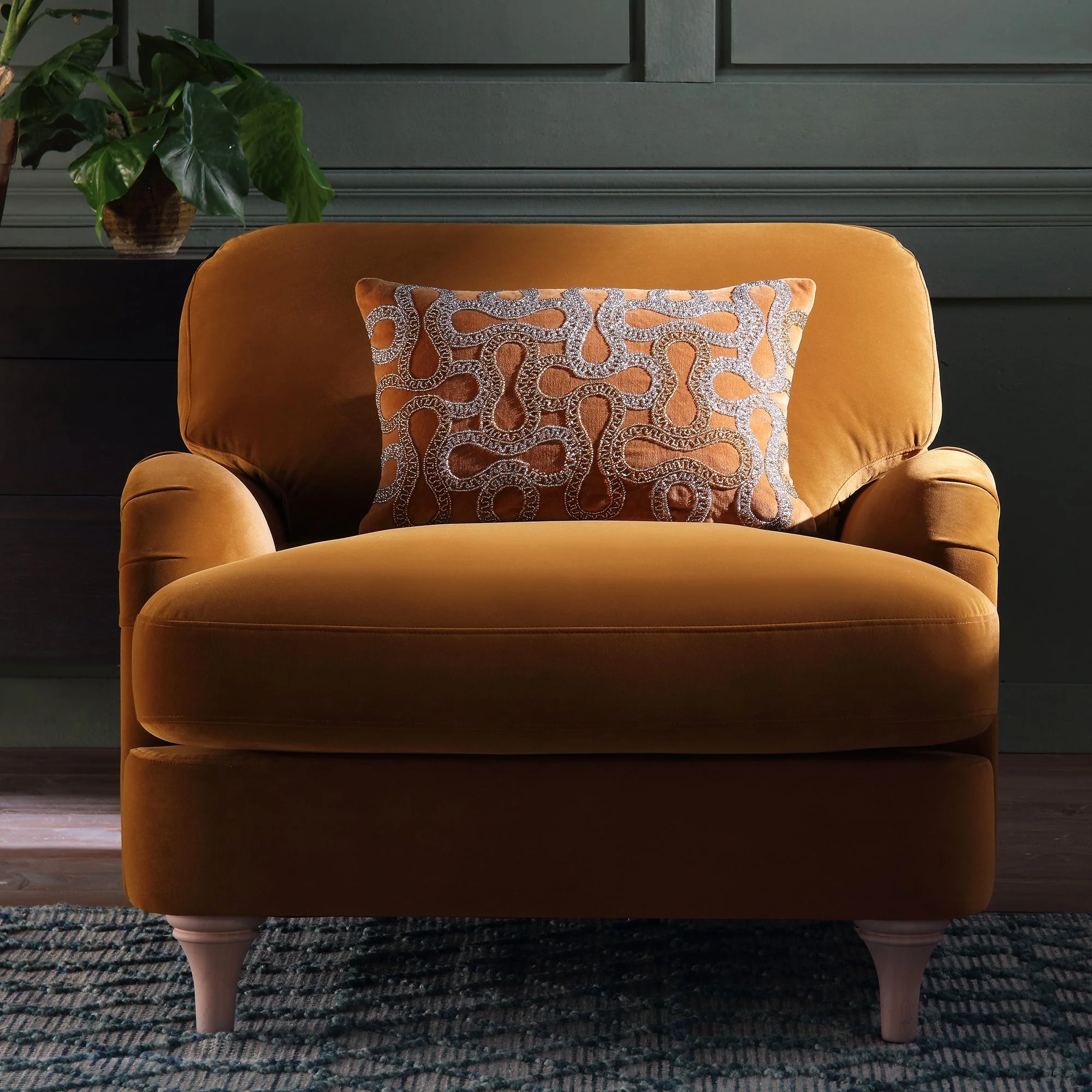 Cinnamon Velvet Sofa, 1-Seater