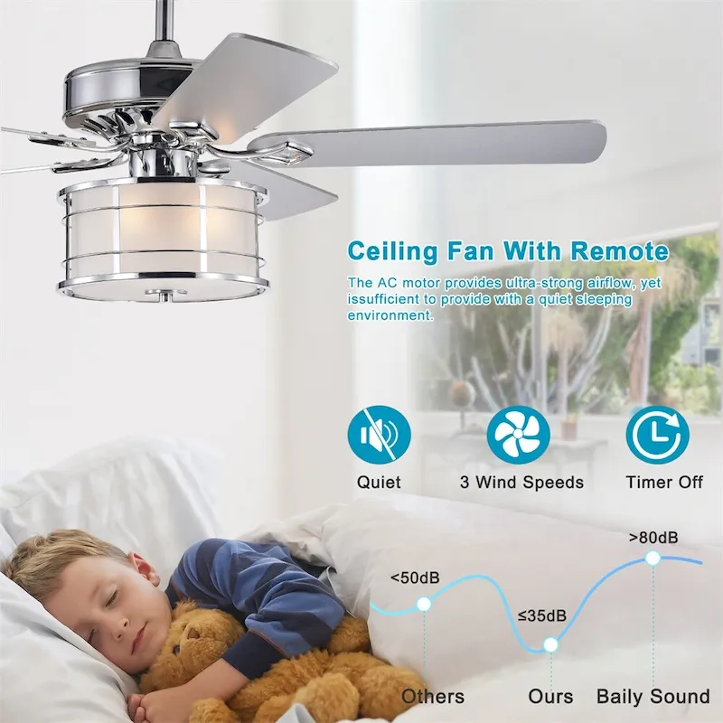 3 Speed Farmhouse LED Ceiling Fan Light w/ Remote and Reversible Blade
