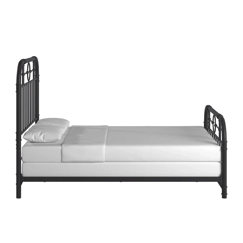 Metal Bed Frame - Black - Curved Headboard and Footboard