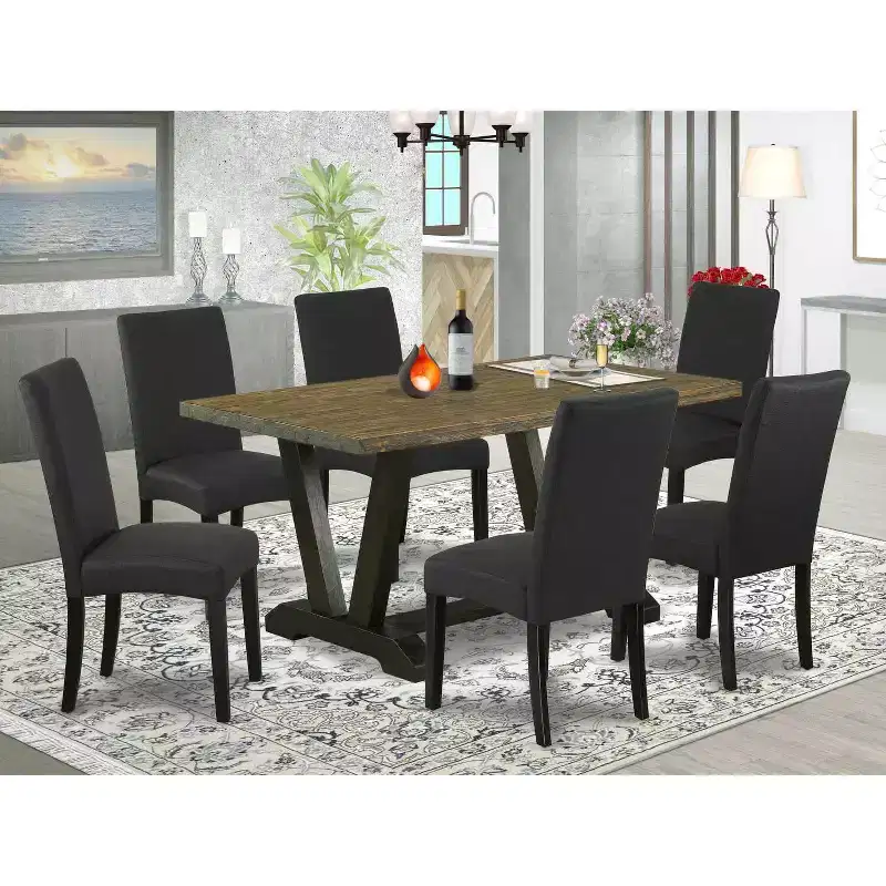 7-Piece Natural Oak Finish Solid Wood Top Dining Table with 6-Chairs with