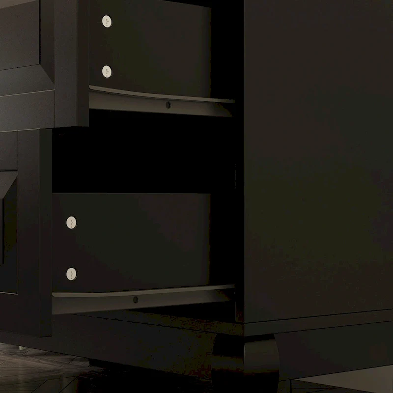 Black 5-Drawer Dresser with Wood Legs